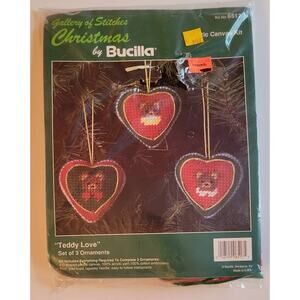 Bucilla Plastic Canvas Teddy Love Christmas Ornament Kit #6517 Vintage